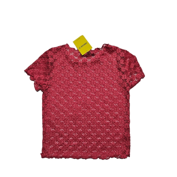 NWT Forever 21 Floral Cap Sleeve See Through Translucent Sheer Lace Top Coral XS - Picture 1 of 2